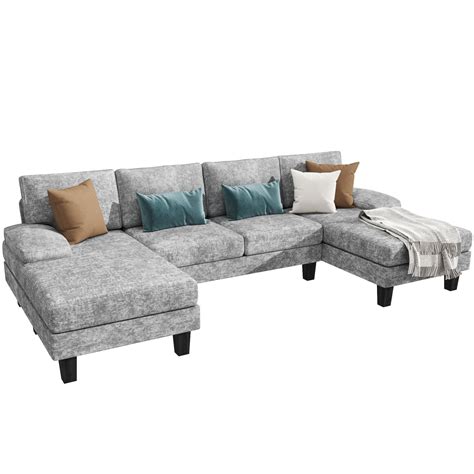 Modern U Shape Sectional Sofa Chenille Fabric Modular Couch 4 Seat