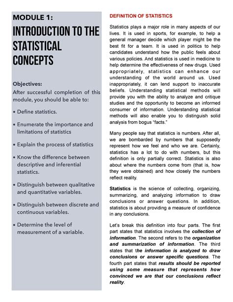 Statistical Analysis With Software Application MODULE 1 INTRODUCTION