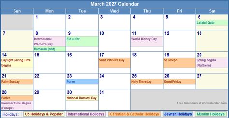 March 2027 Calendar With Holidays As Picture