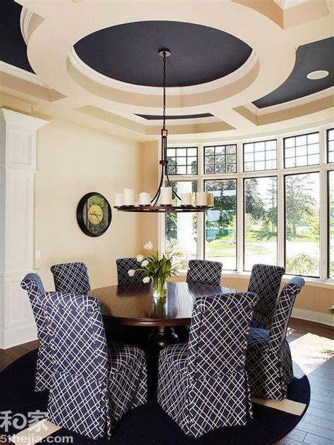 The coffers and beams may match the by painting the ceiling, molding, and beams three different colors, you can create a lot of depth on the. round coffered ceiling | Beautiful dining rooms, Dining ...