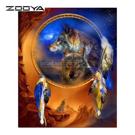 Zooya 5d Diy Diamond Embroidery Couples Wolf Animal Feathers Diamond