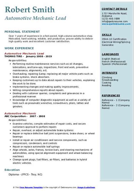 For reference as you create your own resume or use this easy resume builder . Automobile Mechanic Cv Maker - Writing A Concise Auto ...
