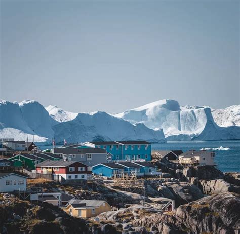 Aerial View Of Arctic City Of Ilulissat Greenland During Sunrise