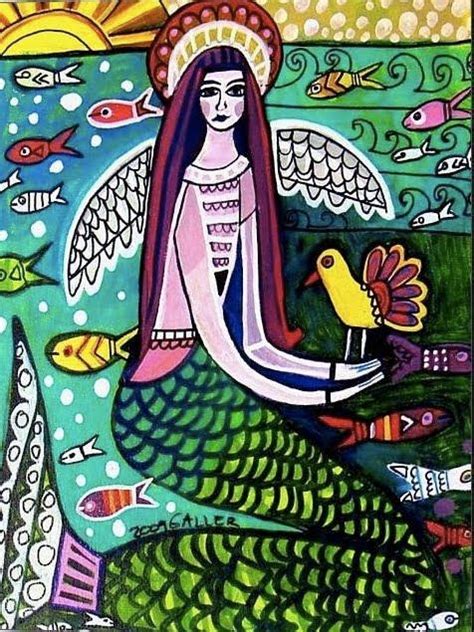 Folk Art Mermaid Mermaid Tile Mermaid Painting Mermaid Art Posters