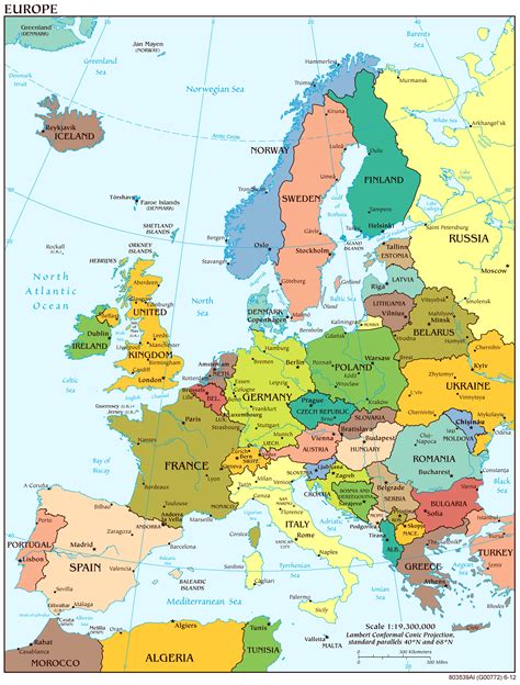 Large Detailed Political Map Of Europe With Capitols And