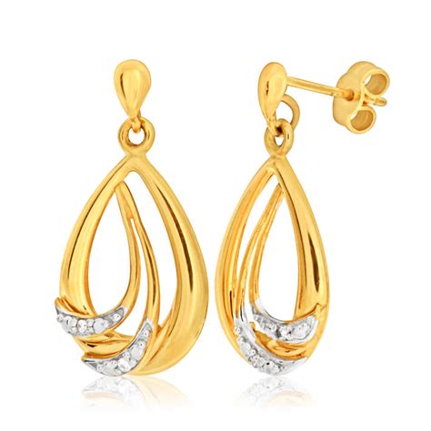 Ct Yellow Gold Created Ruby X Mm And Diamond Drop Earrings