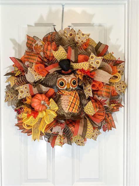 Fall Wreath Owl Wreath Autumn Wreath Halloween Wreath | Etsy | Owl wreaths, Fall wreath, Fall ...