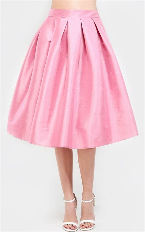 So Pretty In Pink Taffeta Midi Skirt Perfectly Pleated