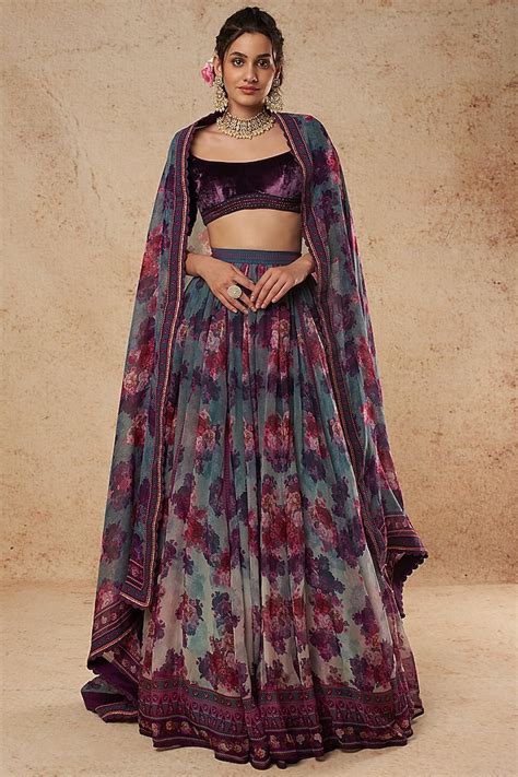 Purple Floral Printed Lehenga Set Design By Falguni Shane Peacock India