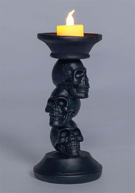 7 Resin Black Skull Candle Holder Halloween Decoration
