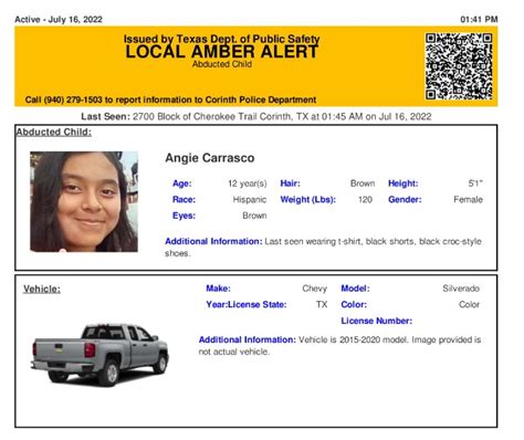 Texas Alerts On Twitter ACTIVE AMBER ALERT For Angie Carrasco From Corinth TX On
