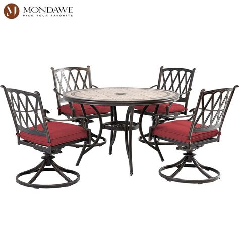 Mondawe 5 Piece Cast Aluminum Outdoor Dining Table Set With Round Tile