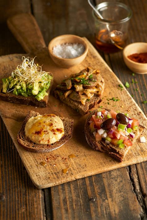 Vegan Sharing Plate Ideas Varied Toasted Bread With Sauteed Mushrooms