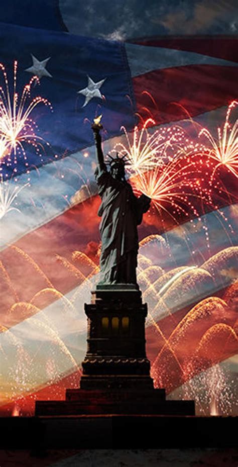 Statue Of Liberty With Fireworks And American Flag In Background Etsy American Flag Wallpaper