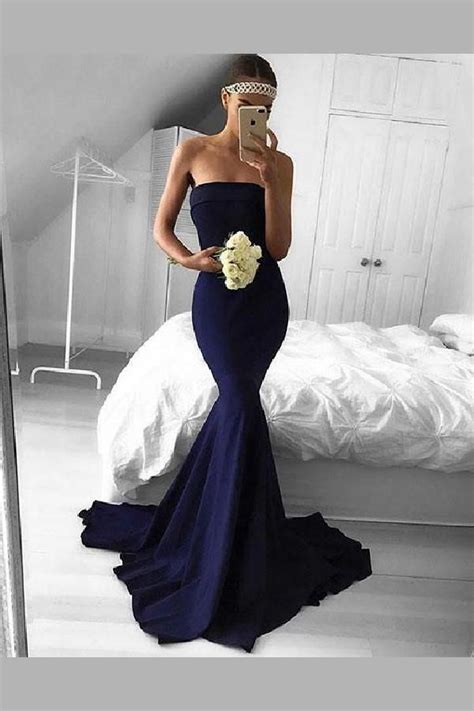 Evening Dress For Cheap Prom Dress Long Prom Dress Mermaid Dark Blue