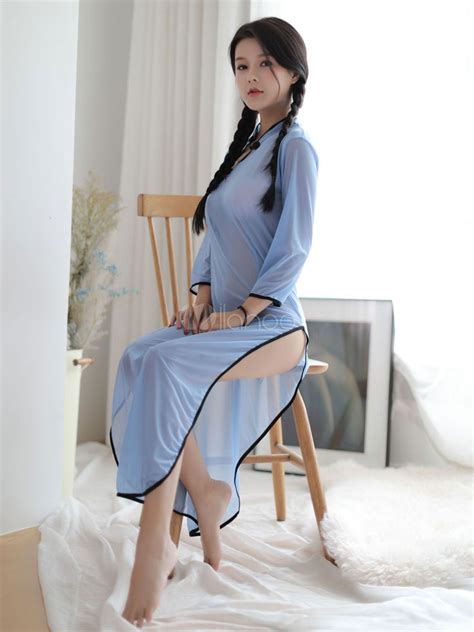 Sexy School Girl Костюм Женщины Blue Sheer Женское Белье Китайское Платье Qipao Ru