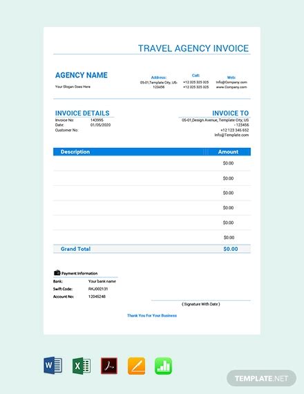 travel agency invoice template  word