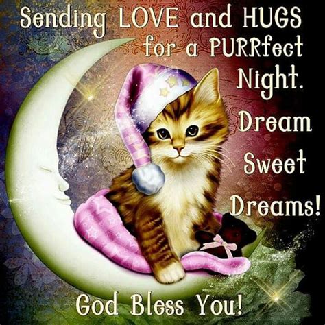 Sending Love And Hugs For A Purrfect Night Sweet Dreams God Bless You