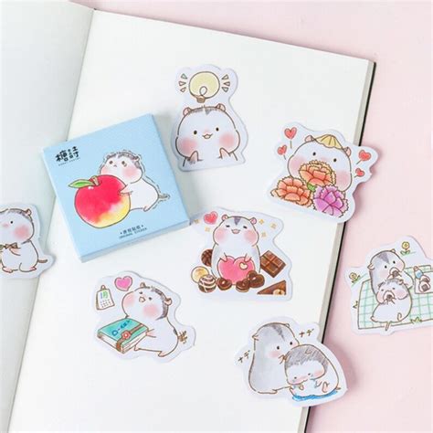 Peach Hamster Candy Poetry Cartoon Shapes Stickers Etsy