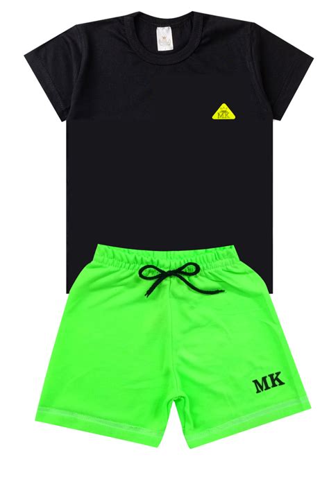 Conjunto Infantil Verão Masculino Mk Florescente Preto