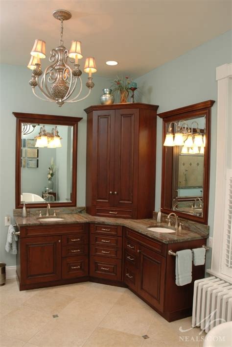 This is especially true for a double sink vanity in a master bathroom. Pin by Kristy Cobban on diy | Corner bathroom vanity ...