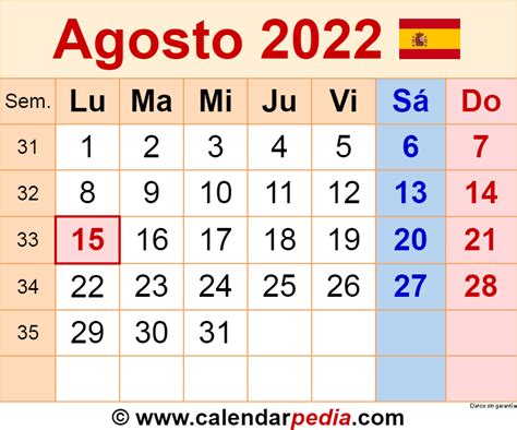Calendario Agosto 2022 Calendarpedia