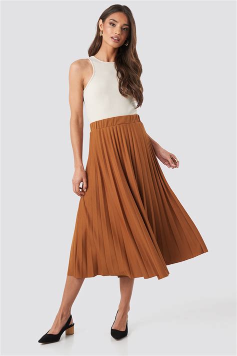 Midi Pleated Skirt Brown Na