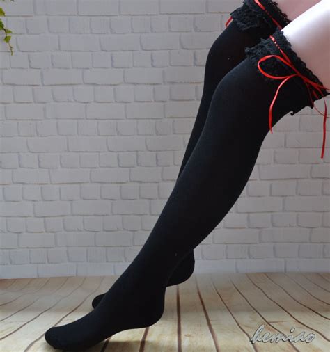 Thigh High Black Socks Black Thigh Socks With Lace Sexy Long Etsy