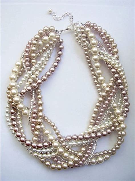 Braided Pearl Necklace Statement Pearl Necklace Twisted Pearl Necklace