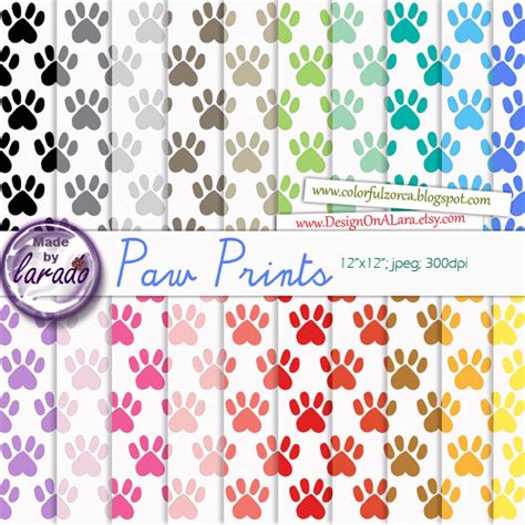 Paw Print Digital Paper Pack Paw Print Dog Papers Animal Paw Papers