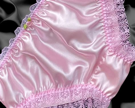 Baby Pink Satin Frilly Lace Trim Sissy Panties Knicker Briefs Size 10