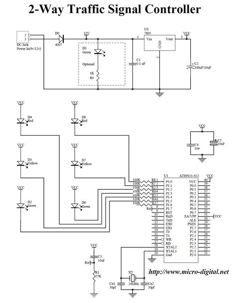 Circuit Diagram Of 4 Way Traffic Light Controller Using 8051