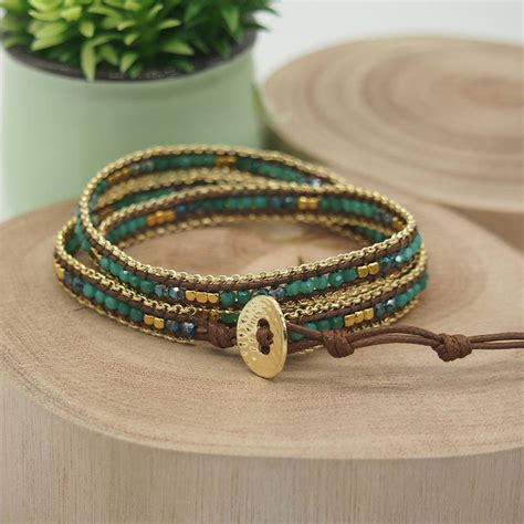 green-mix-triple-wrap-bracelet-with-chain-boho-bracelet-etsy