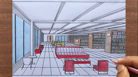 How To Draw A Library In 1 Point Perspective Step By Step Youtube