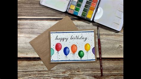 Simple Watercolor Balloons Birthday Card Youtube