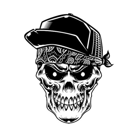 Premium Vector Skull Head Wear Hat And Paisley In Monochrome