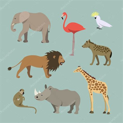 Set Of Different African Animals Animals Of The African Savanah