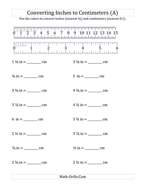The Converting Inches To Centimeters With A Ruler A Math Worksheet