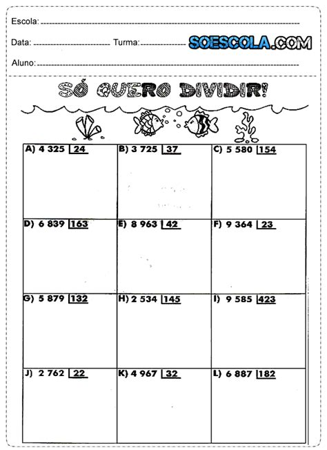 Baixe Em Pdf Atividades De Matemática 4° Ano Divisão — SÓ Escola