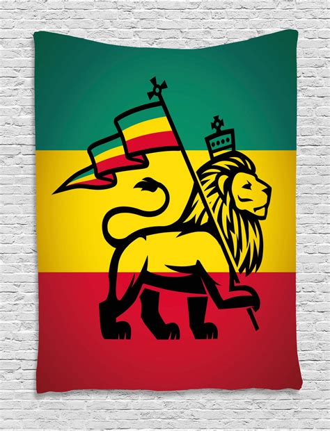 Rasta Tapestry Judah Lion With A Rastafari Flag King Jungle Reggae