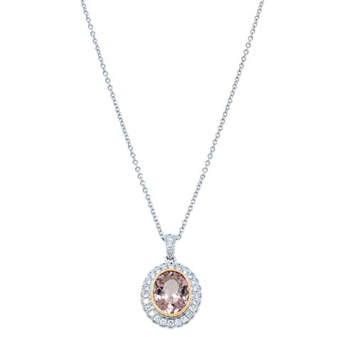 18ct White And Rose Gold 164ct Morganite And Diamond Halo Pendant Walker