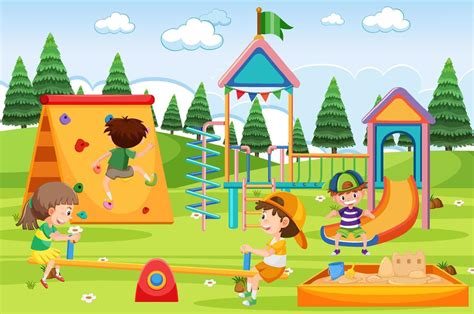 Children Playing At Playground 8138758 Vector Art At Vecteezy