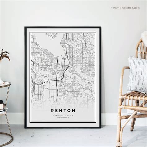 Renton Map Print Renton Street Map Poster Washington Modern Etsy Uk