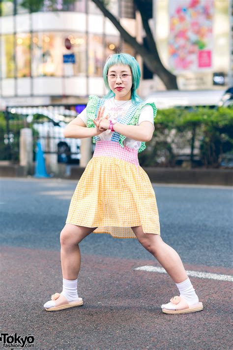Handmade Gingham Print Jumper Dress In Harajuku Tokyo Fashion
