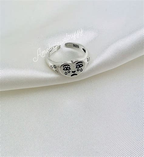 Silver Crying Sad Face Ring Emoji Face Ring Signet Ring Etsy