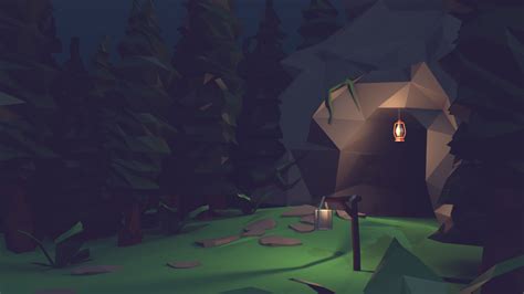 A Mysterious Cave Low Poly Art Low Poly 3d Simple Graphic