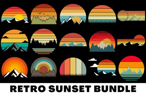 Vintage Retro Sunset Landscapes Bundle Graphic By Atlasart · Creative