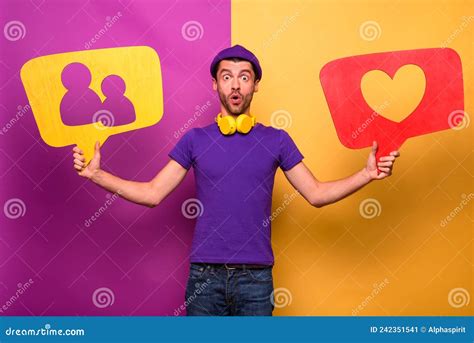 Man Is Happy To Have A Lot Of Friends On Social Network Stock Image