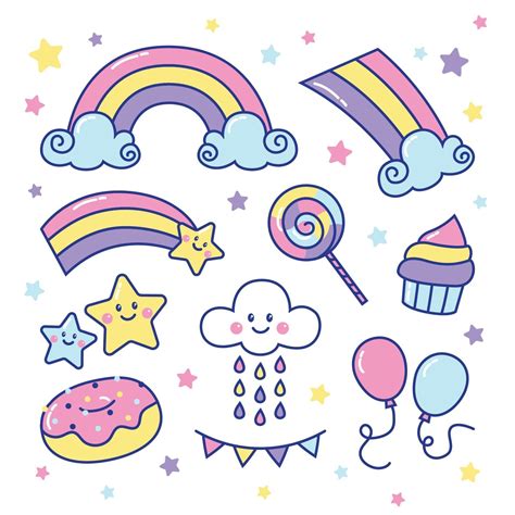 Sweet And Cute Rainbow Sticker Set 2382020 Vector Art At Vecteezy