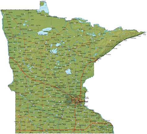 Detailed Minnesota Map Mn Terrain Map
